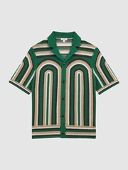 Reiss Bright Green Columbia Crochet Cuban Collar Shirt - Image 2 of 4