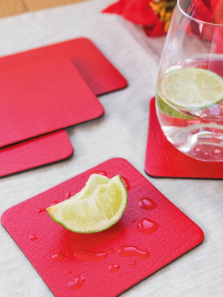 Lara-May Set of 6 London Red Leather Coasters and Placemats - Image 2 of 4