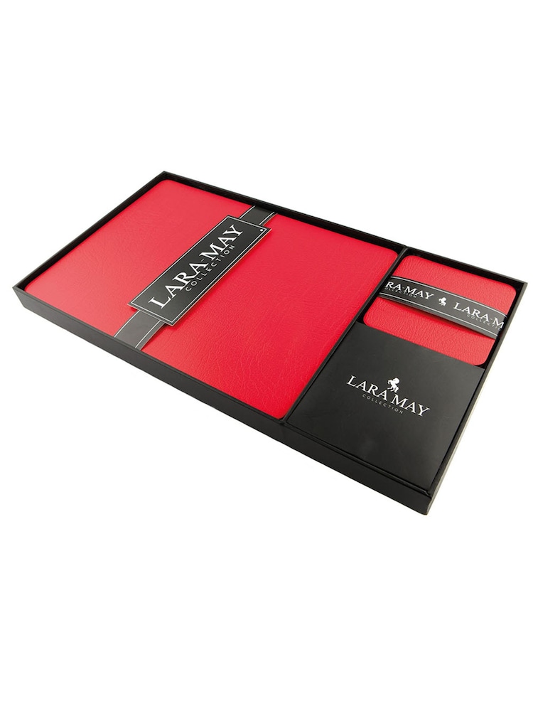 Lara-May Set of 6 London Red Leather Coasters and Placemats - Image 4 of 4