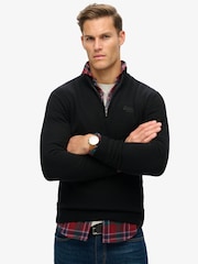 Superdry Black Essential Embroidered Knit Quarter Zip Jumper - Image 1 of 6
