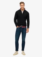Superdry Black Essential Embroidered Knit Quarter Zip Jumper - Image 2 of 6