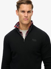 Superdry Black Essential Embroidered Knit Quarter Zip Jumper - Image 3 of 6