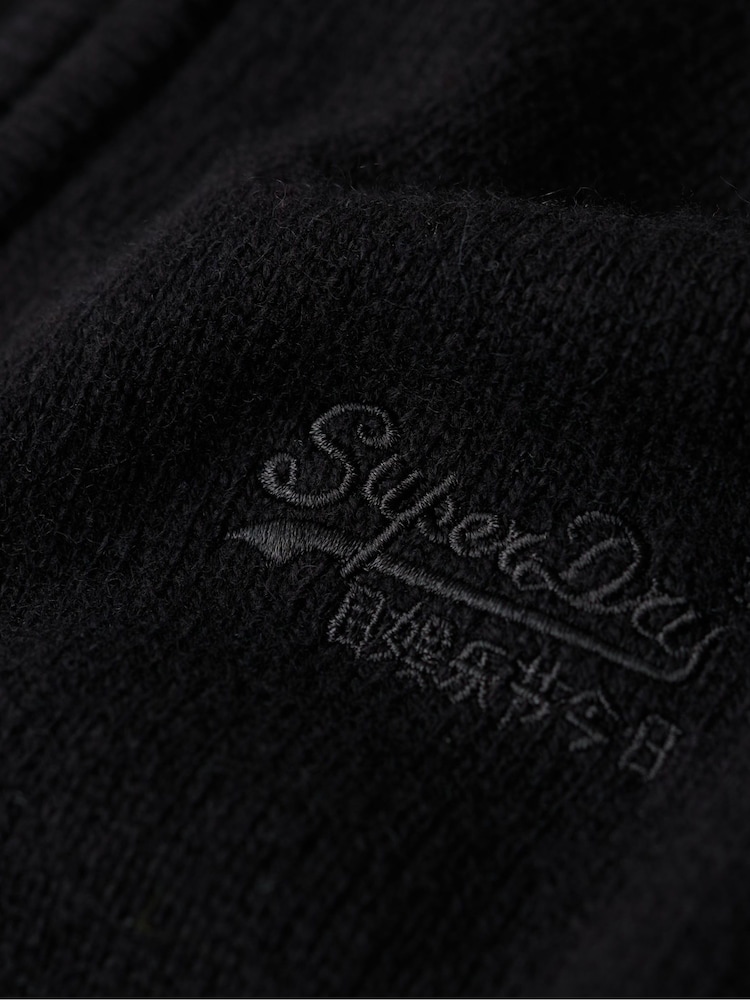 Superdry Black Essential Embroidered Knit Quarter Zip Jumper - Image 6 of 6