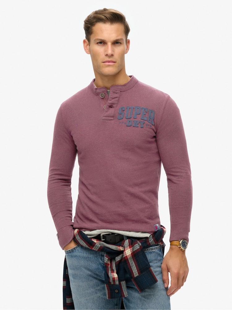 Superdry Burg Grandad Vintage Athletic Long Sleeve 100% Cotton T-Shirt - Image 1 of 5