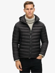 Superdry Black Hooded Fuji Sport Padded Coat Jacket - Image 1 of 6
