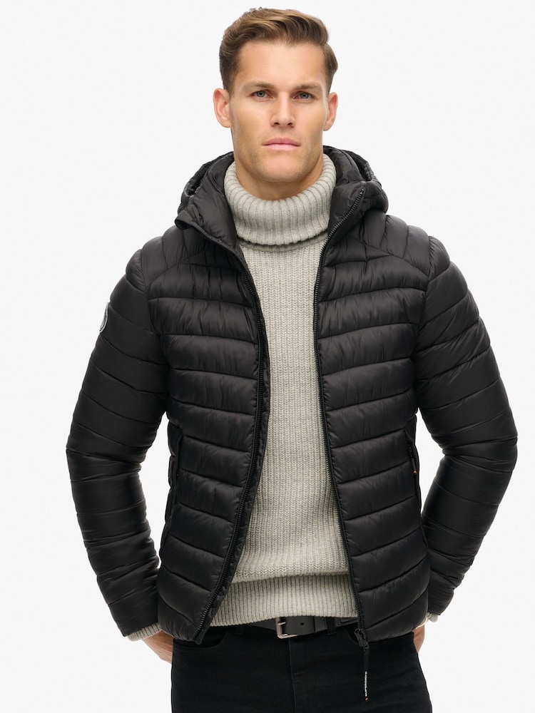 Superdry Black Hooded Fuji Sport Padded Coat Jacket - Image 2 of 6
