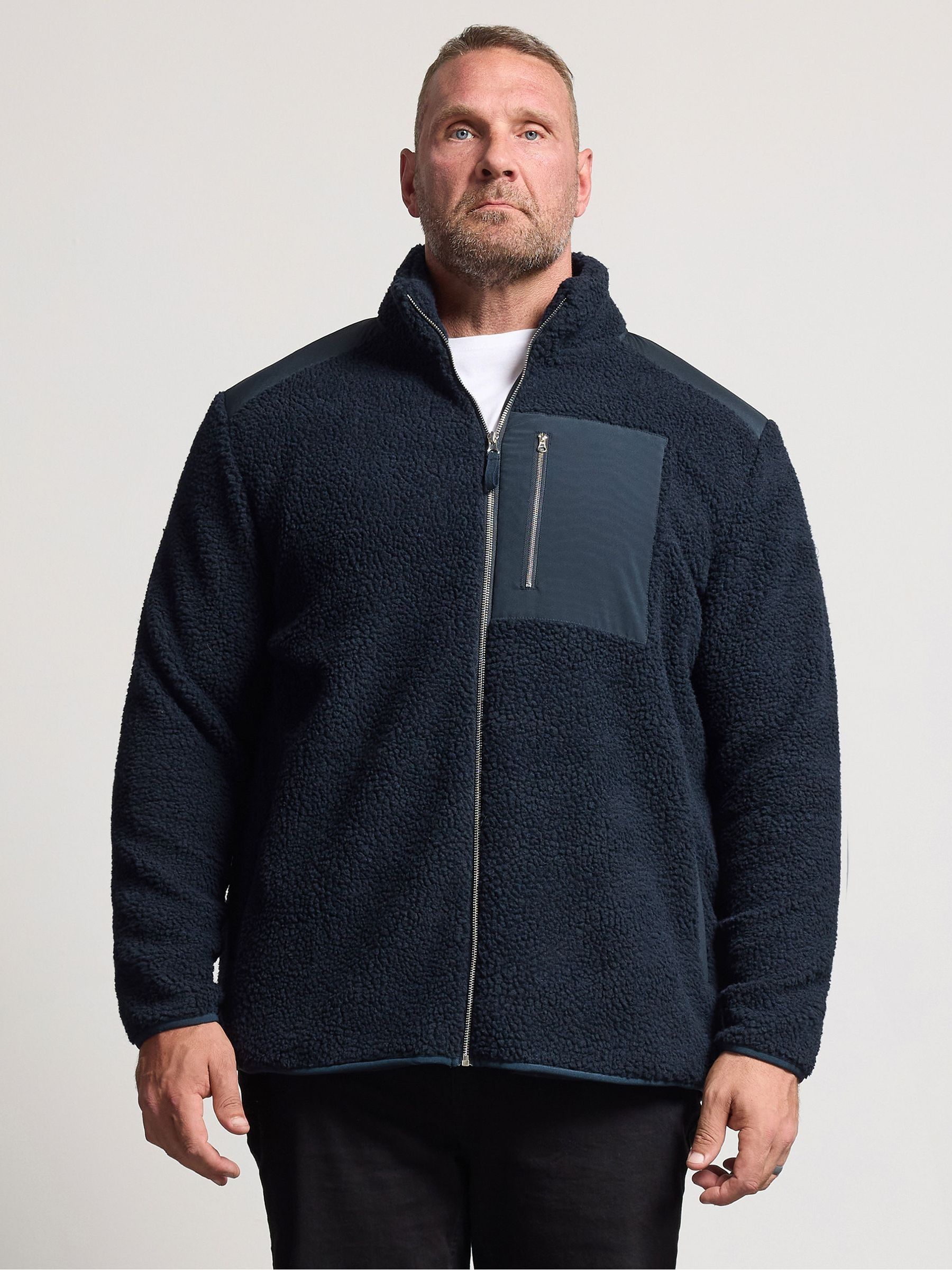 Badrhino Big & Tall Men's Blue Borg Lined Zip Through Jacket - Image 1