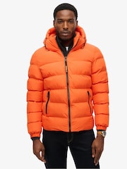 Superdry Orange Hooded Sports Water-Repellent Puffer Coat Jacket - Image 1 of 6