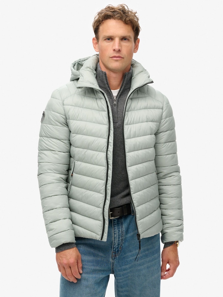 Superdry Pigeon Grey Hooded Fuji Sport Padded Coat Jacket - Image 2 of 7