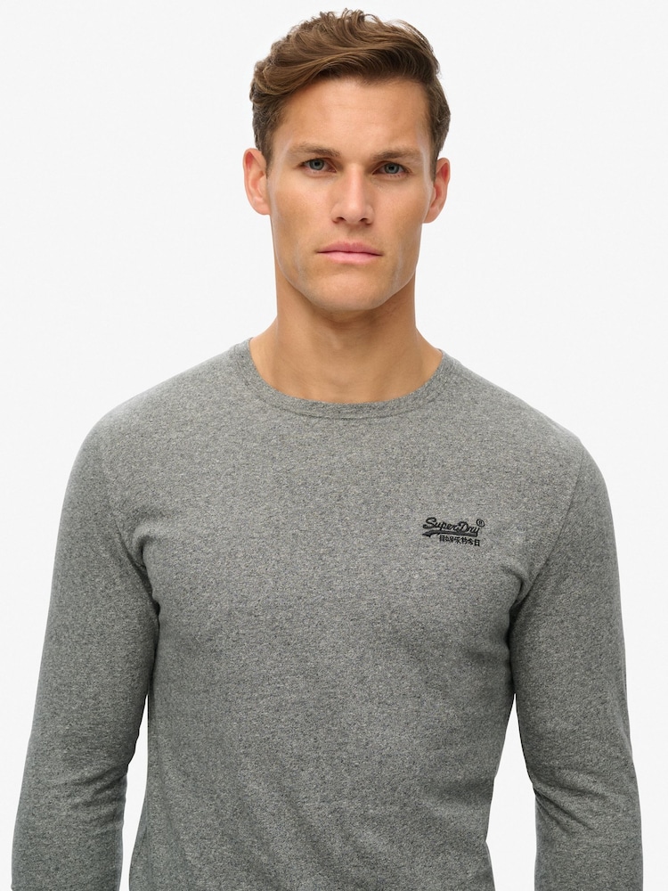 Superdry Grey Grit 100% Cotton Essential Logo Long Sleeve Top - Image 3 of 6