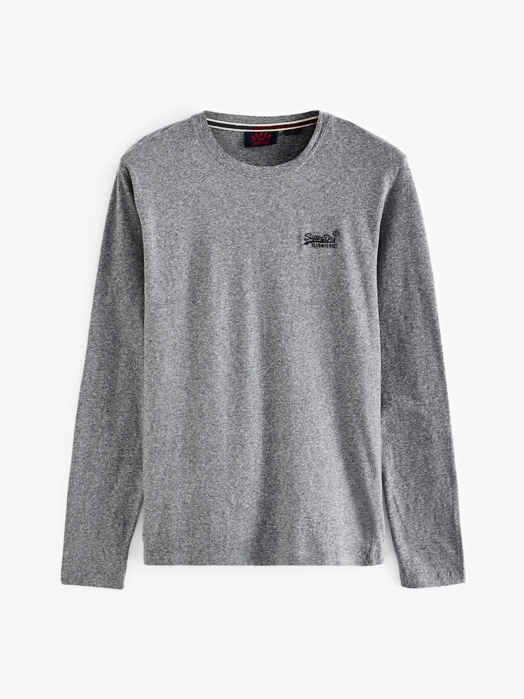 Superdry Grey Grit 100% Cotton Essential Logo Long Sleeve Top - Image 4 of 6