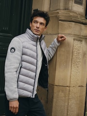 Superdry Grey Marl Storm Knit Hybrid Padded Jacket - Image 1 of 10