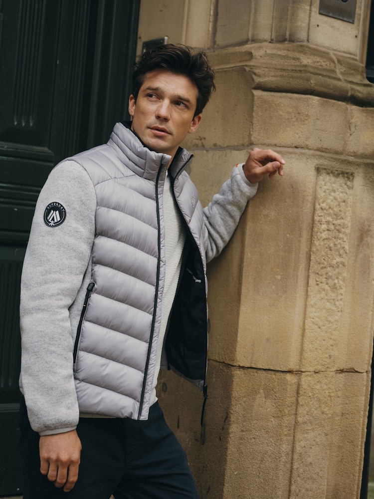 Superdry Grey Marl Storm Knit Hybrid Padded Jacket - Image 1 of 10