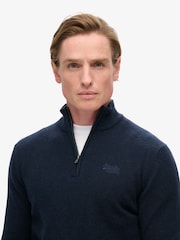 Superdry Navy Marl Essential Embroidered Knit Quarter Zip Jumper - Image 3 of 5