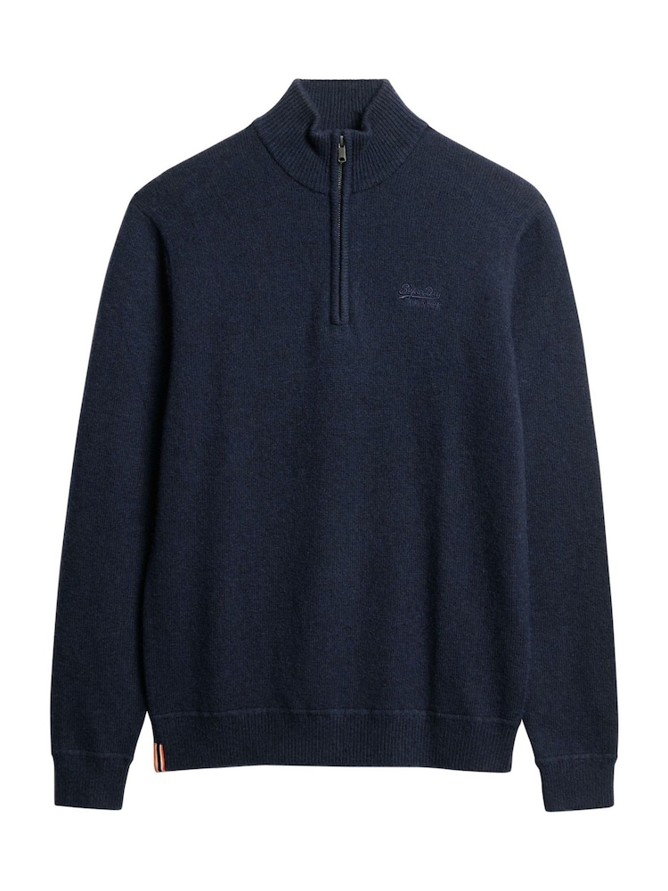 Superdry Navy Marl Essential Embroidered Knit Quarter Zip Jumper - Image 4 of 5