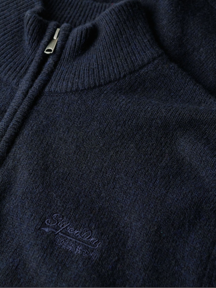 Superdry Navy Marl Essential Embroidered Knit Quarter Zip Jumper - Image 5 of 5