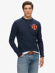 Superdry Blue Grandad Vintage Athletic Long Sleeve 100% Cotton T-Shirt - Image 1 of 5