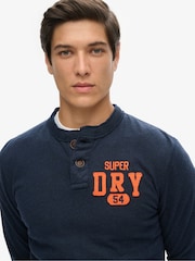 Superdry Blue Grandad Vintage Athletic Long Sleeve 100% Cotton T-Shirt - Image 3 of 5
