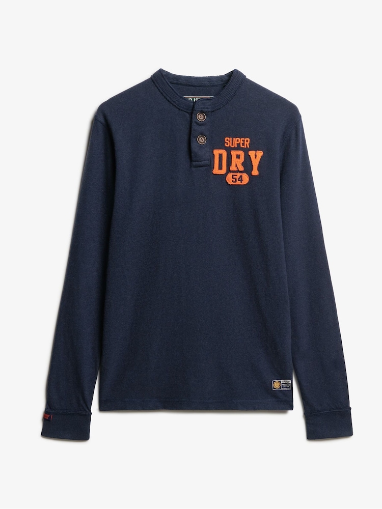 Superdry Blue Grandad Vintage Athletic Long Sleeve 100% Cotton T-Shirt - Image 4 of 5