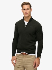 Superdry Dark Moss Marl Essential Embroidered Knit Quarter Zip Jumper - Image 1 of 6