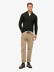 Superdry Dark Moss Marl Essential Embroidered Knit Quarter Zip Jumper - Image 2 of 6