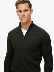 Superdry Dark Moss Marl Essential Embroidered Knit Quarter Zip Jumper - Image 3 of 6
