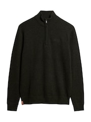 Superdry Dark Moss Marl Essential Embroidered Knit Quarter Zip Jumper - Image 4 of 6