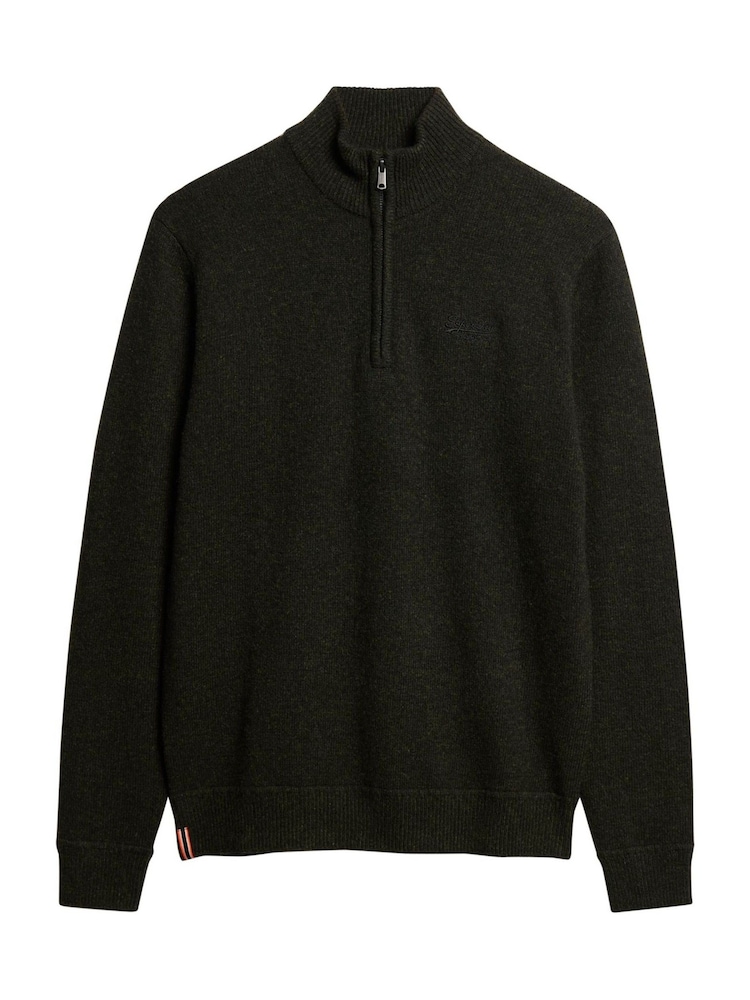 Superdry Dark Moss Marl Essential Embroidered Knit Quarter Zip Jumper - Image 4 of 6