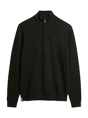 Superdry Dark Moss Marl Essential Embroidered Knit Quarter Zip Jumper - Image 5 of 6