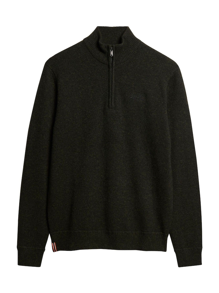 Superdry Dark Moss Marl Essential Embroidered Knit Quarter Zip Jumper - Image 5 of 6