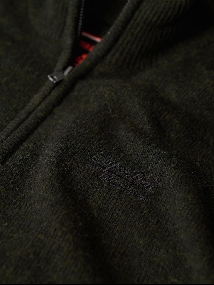 Superdry Dark Moss Marl Essential Embroidered Knit Quarter Zip Jumper - Image 6 of 6
