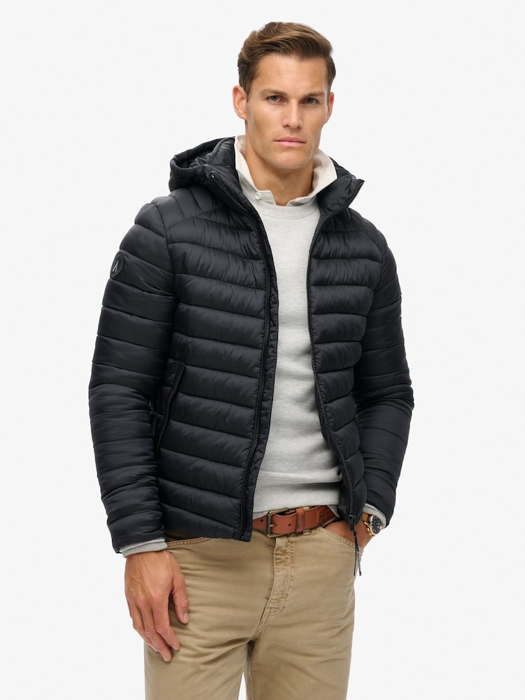 Superdry Eclipse Navy Hooded Fuji Sport Padded Coat Jacket - Image 1 of 7