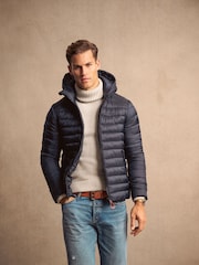 Superdry Eclipse Navy Hooded Fuji Sport Padded Coat Jacket - Image 2 of 7