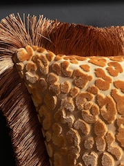 Rockett St George Brown Leopard Love Cut Velvet Fringe Cushion - Image 2 of 4