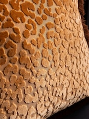 Rockett St George Brown Leopard Love Cut Velvet Fringe Cushion - Image 3 of 4