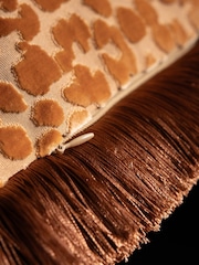 Rockett St George Brown Leopard Love Cut Velvet Fringe Cushion - Image 4 of 4