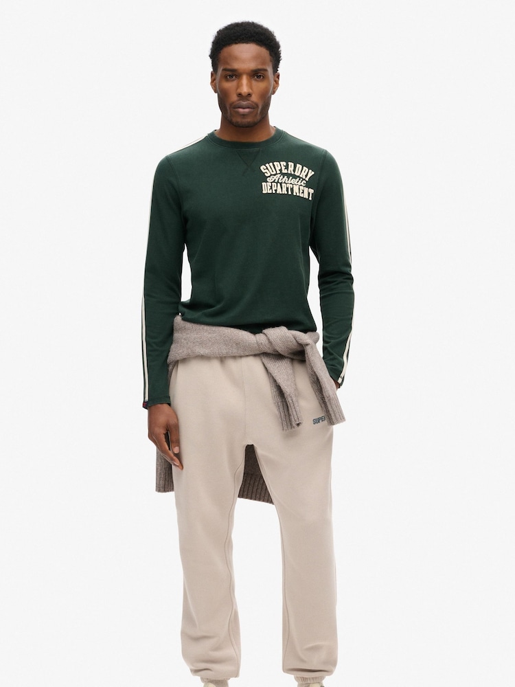 Зеленый - Superdry 100% Cotton Vintage Athletic Long Sleeve Striped T-Shirt - Image 1 of 5
