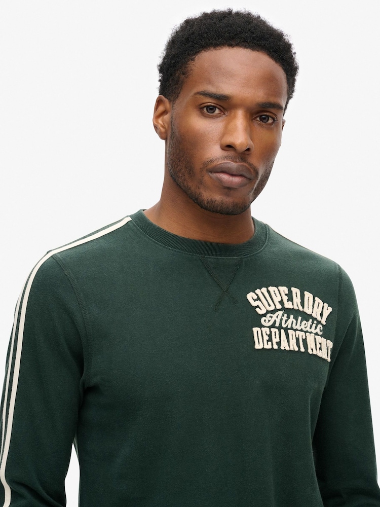 Зеленый - Superdry 100% Cotton Vintage Athletic Long Sleeve Striped T-Shirt - Image 2 of 5