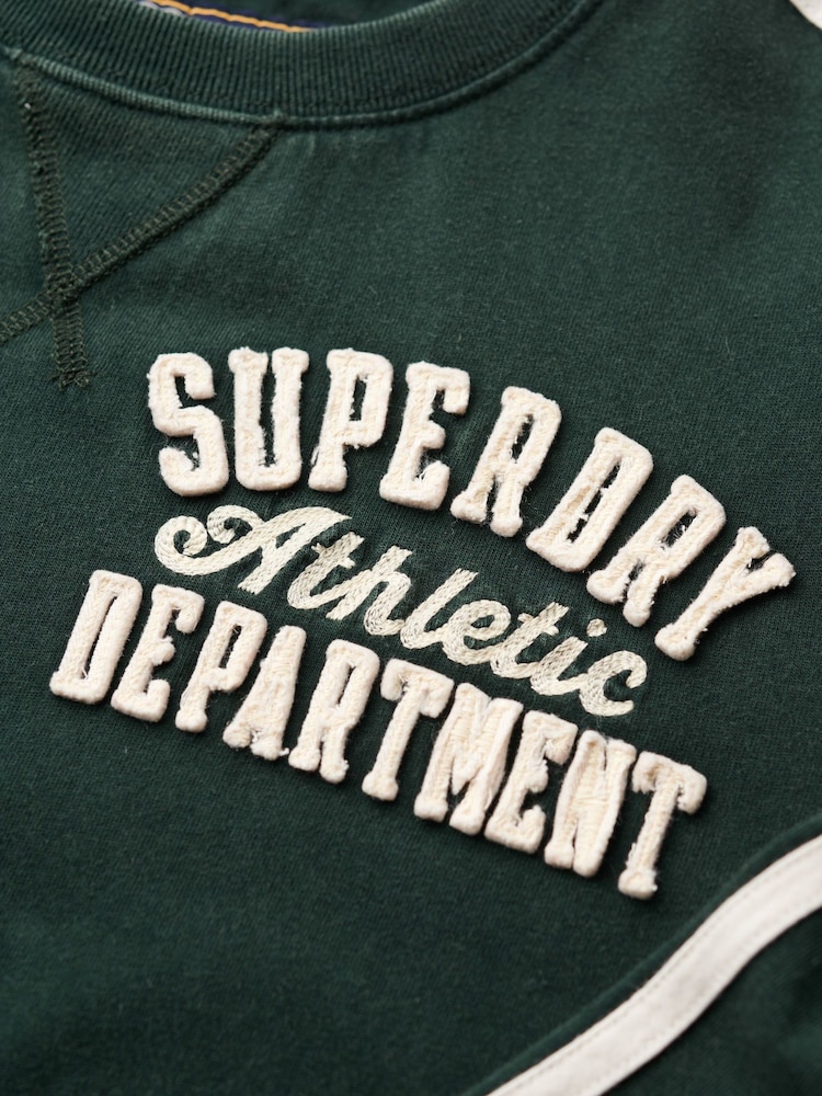Зеленый - Superdry 100% Cotton Vintage Athletic Long Sleeve Striped T-Shirt - Image 5 of 5