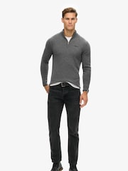 Superdry Gull Grey Marl Essential Embroidered Knit Quarter Zip Jumper - Image 1 of 7