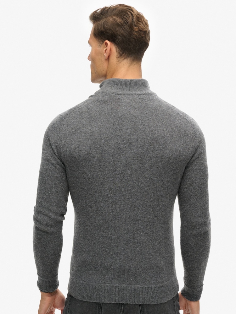 Superdry Gull Grey Marl Essential Embroidered Knit Quarter Zip Jumper - Image 2 of 7