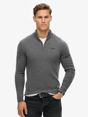 Superdry Gull Grey Marl Essential Embroidered Knit Quarter Zip Jumper - Image 4 of 7