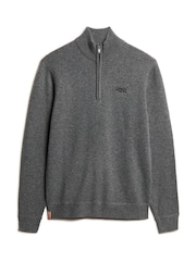 Superdry Gull Grey Marl Essential Embroidered Knit Quarter Zip Jumper - Image 5 of 7