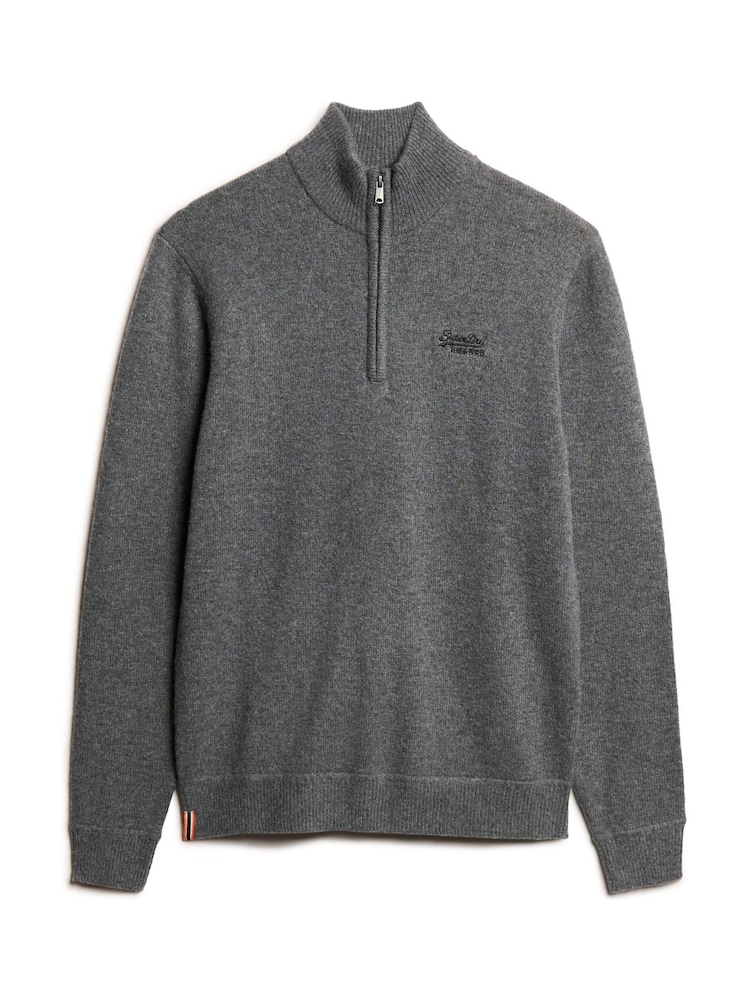 Superdry Gull Grey Marl Essential Embroidered Knit Quarter Zip Jumper - Image 5 of 7