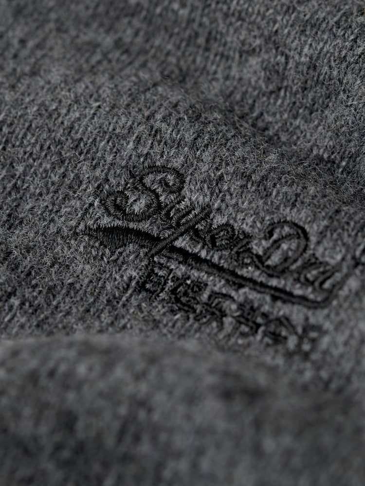 Superdry Gull Grey Marl Essential Embroidered Knit Quarter Zip Jumper - Image 7 of 7