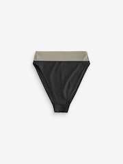 Black/Khaki High Shine Colourblock High Waist High Leg Bikini Bottoms - Image 5 of 5