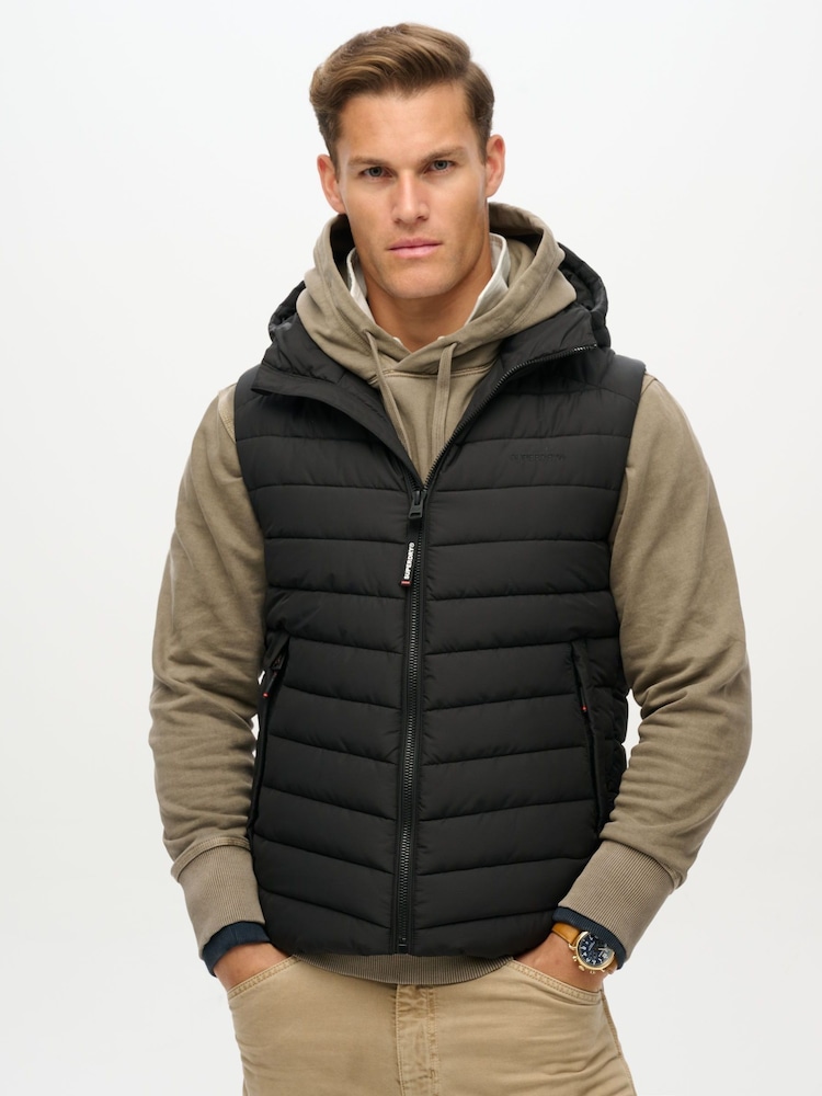 Superdry Black Hooded Fuji Sport Padded Gilet - Image 1 of 5