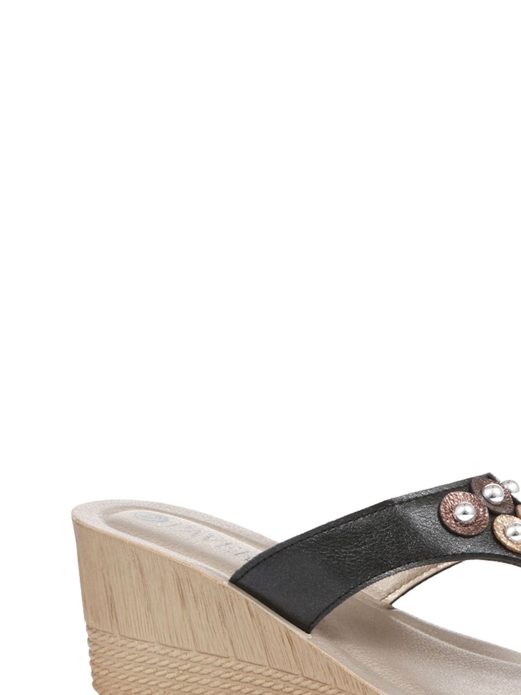 Pavers Black Pavers Toe Post Wedge Sandals - Image 2 of 5