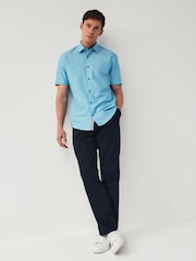 Blue Regular Fit Trimmed Linen Blend Short Sleeve Shirt - Image 2 of 7