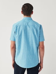 Blue Regular Fit Trimmed Linen Blend Short Sleeve Shirt - Image 3 of 7